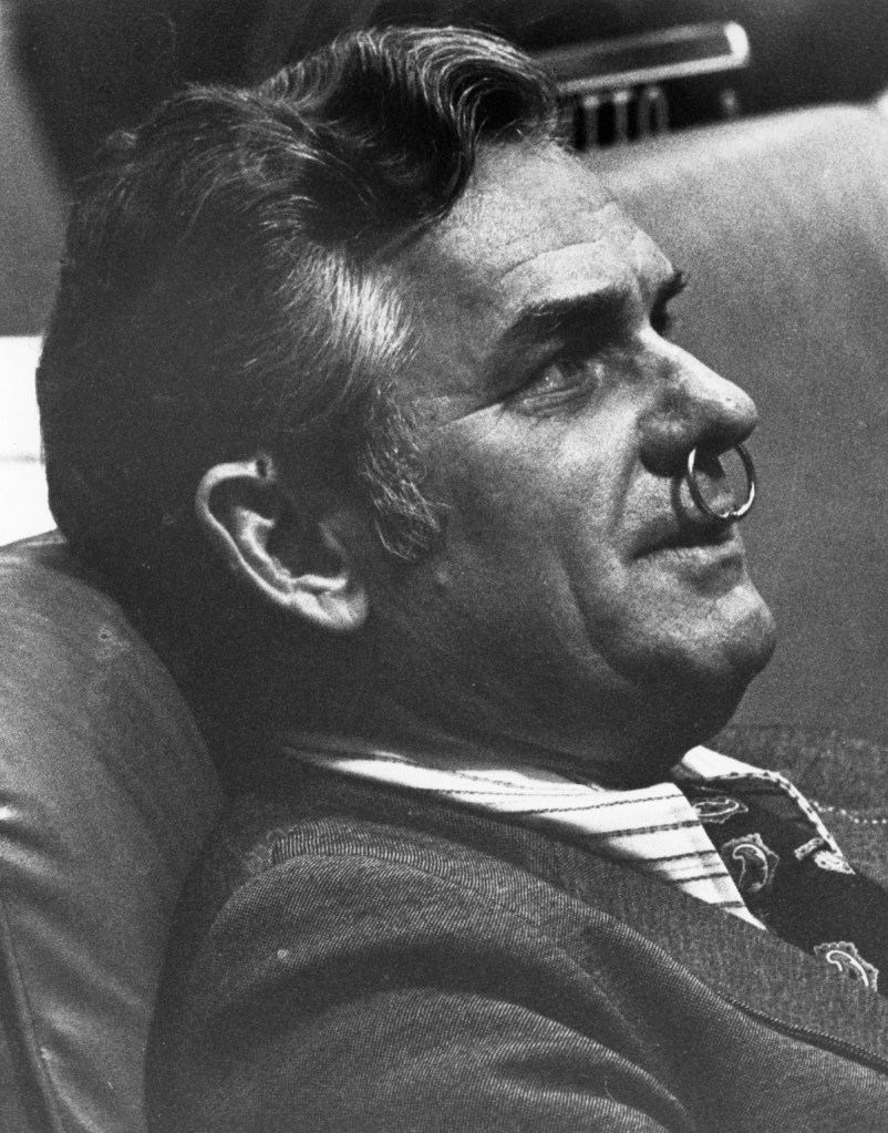 Representative Wayne Mixson with a notebook binder ring in his nose. (Image courtesy of the Donn Dughi Collection, State Archives of Florida)