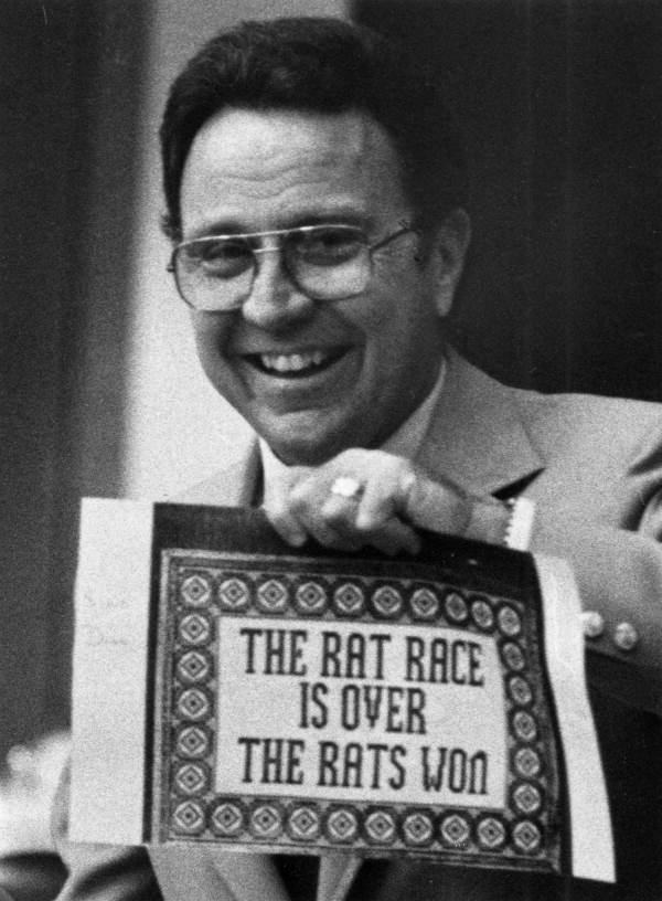 Representative Tom Danson lets fellow legislators know the 1980 session is over. (Image courtesy of the Donn Dughi Collection, State Archives of Florida)