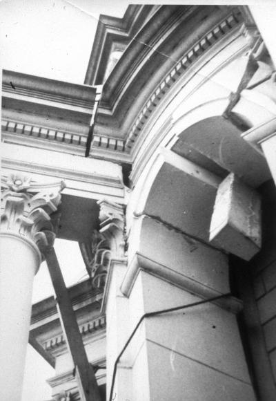 Earthquake-damaged areas of the Legislative Building, circa 1949 (Image courtesy of the General Subjects Photograph Collection, Washington State Archives)